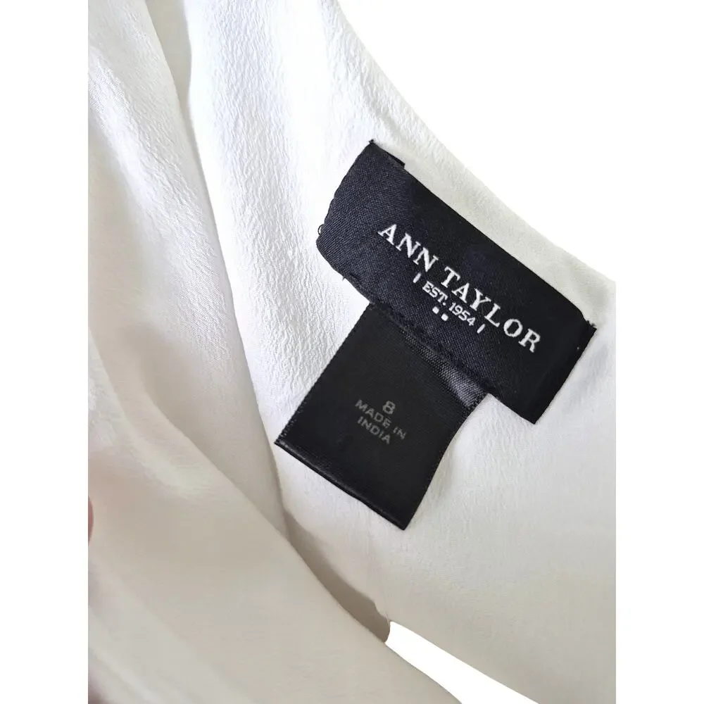 Ann Taylor Dress Sz 8 Cream One Shoulder Shift Ruffle Summer Preppy Cotton Resor